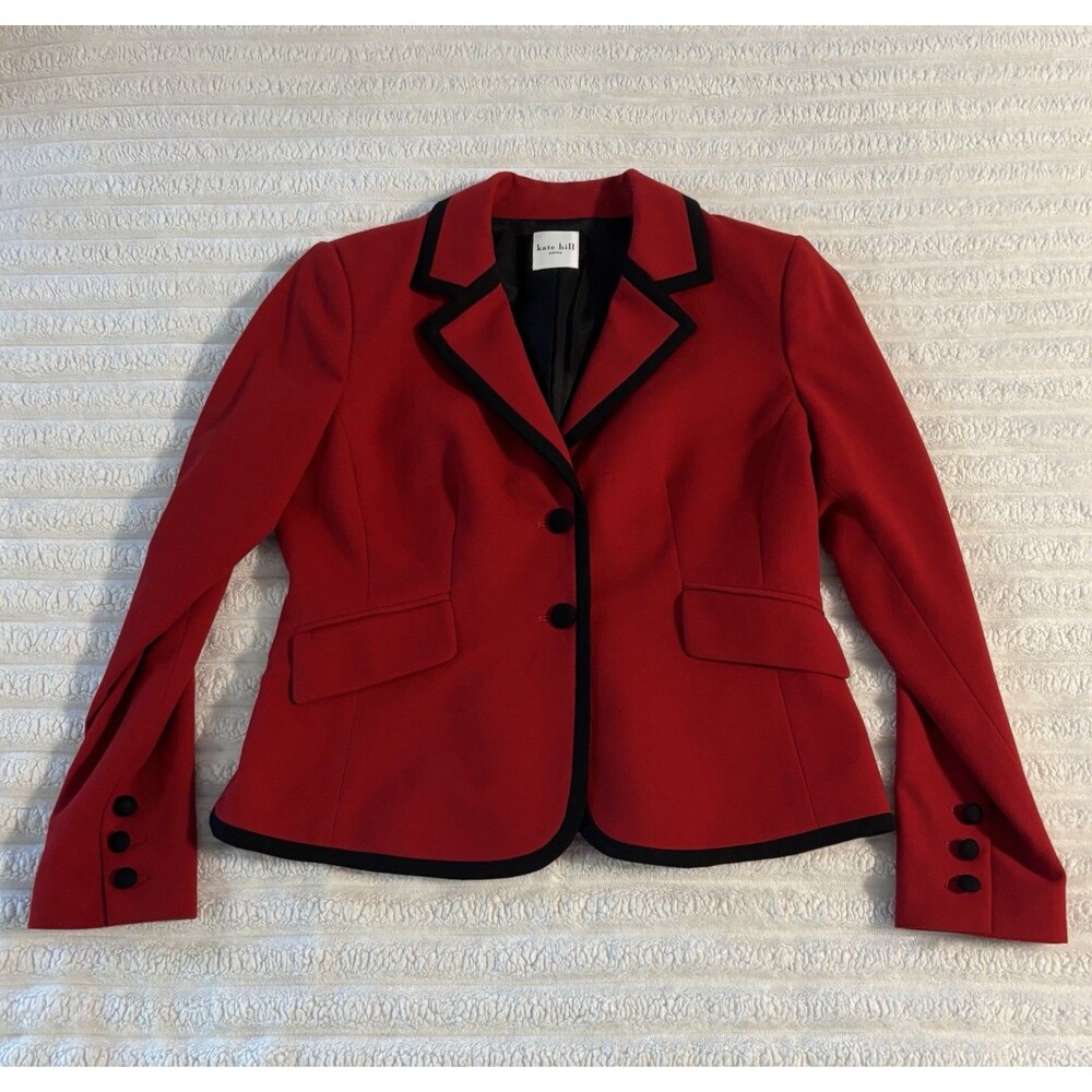 Vintage Kate Hill Petites Red And black Button Up Women’s Work Blazer Size Small